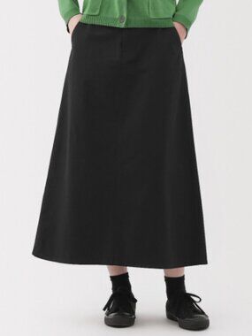 NWT Muji Organic Cotton Black Chino A-Line Midi Skirt sz XL Classic Minimalist